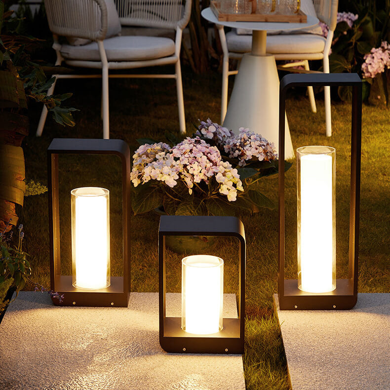 Modern Minimalist Square Frame Stainless Steel Acrylic LED Waterproof Lawn Landscape Light For Outdoor Patio