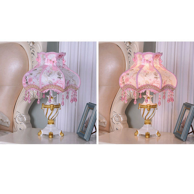 European Luxury  Fabric Lace Resin 1-Light Table Lamp