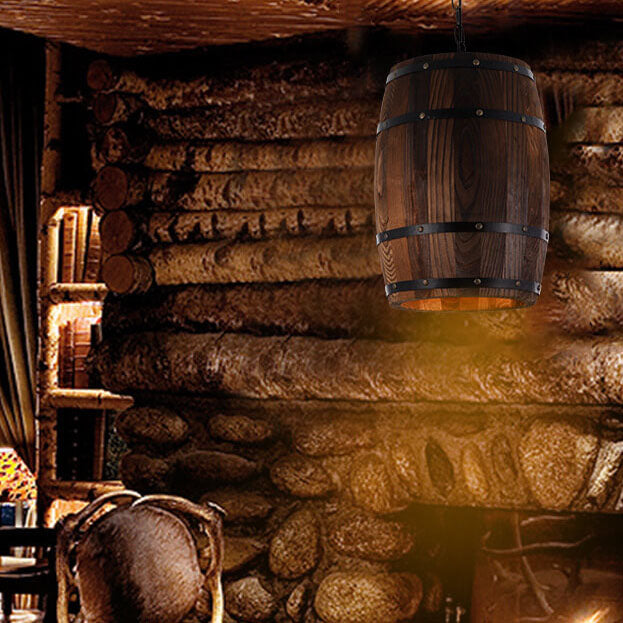Traditional Round Wood Pendant Light