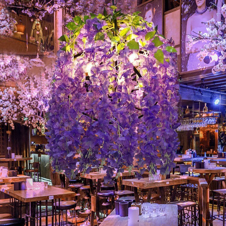 Contemporary Creative Iron Simulation of Flowers Plastic Silk Fabric Colorful Flower 1/3/5-Light Globe Flower Chandeliers For Living Room & Bedroom