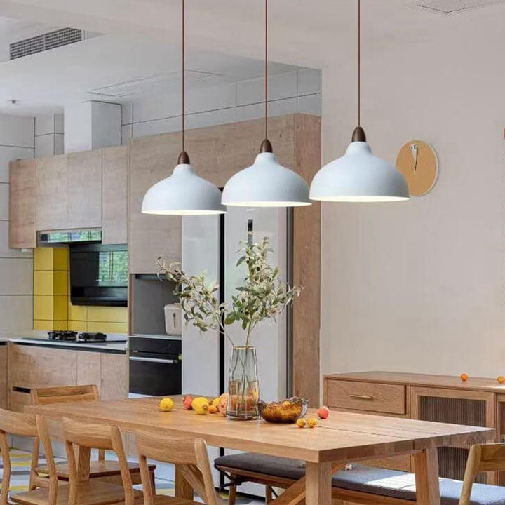 Simple Dome Solid Wood Pendant Light