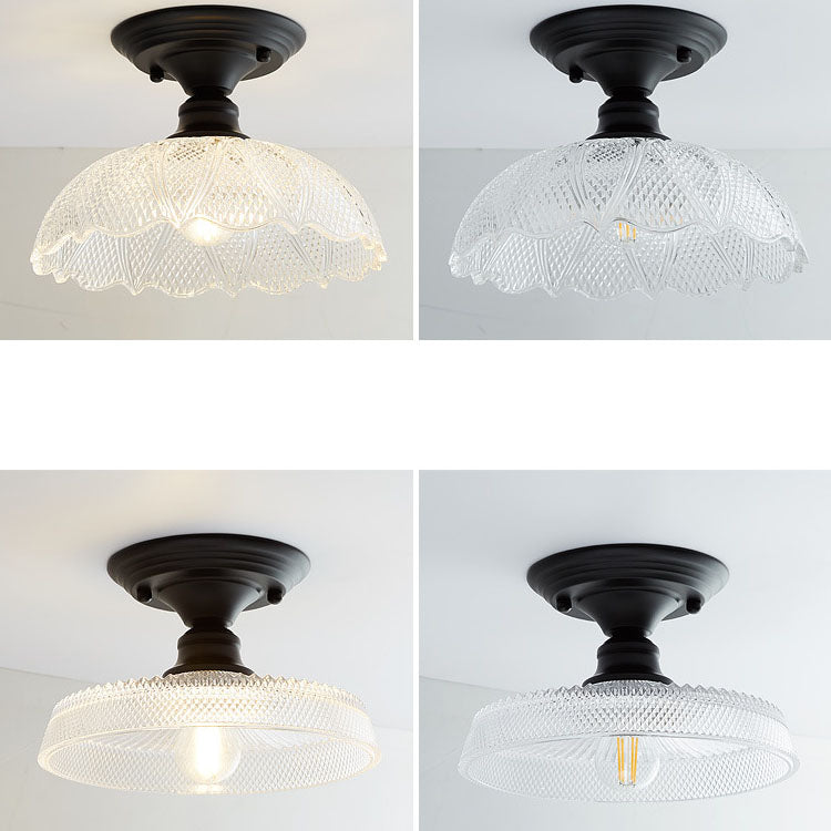 Iron Contemporary Round Glass Semi-Flush Ceiling Light