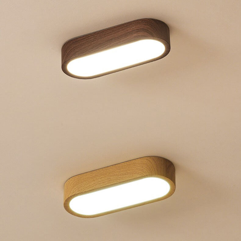 Minimalist Oval Wood LED Flush Mount Ceiling Light