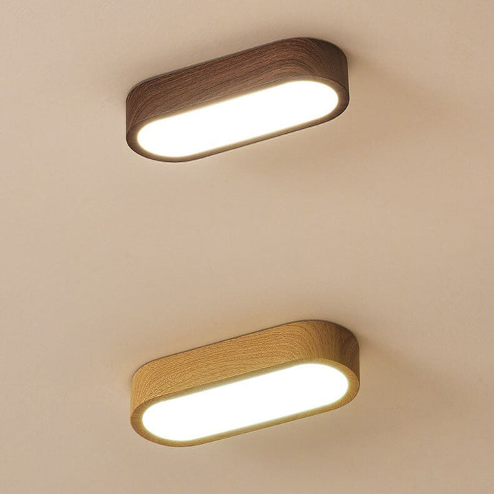 Minimalist Oval Wood LED Flush Mount Ceiling Light