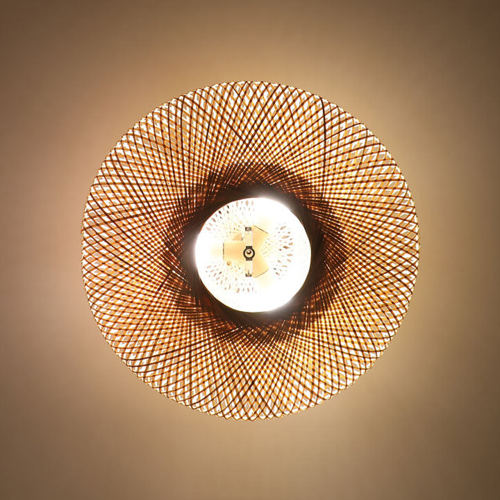 Traditional Round Bamboo 3-Light Semi-Flush Ceiling Light