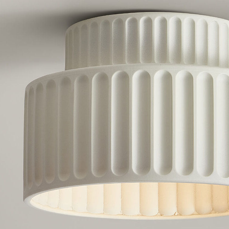 Contemporary Nordic Cream Style Hand Sculpted Stripes Resin Round 1-Light Flush Mount Ceiling Light For Entryway