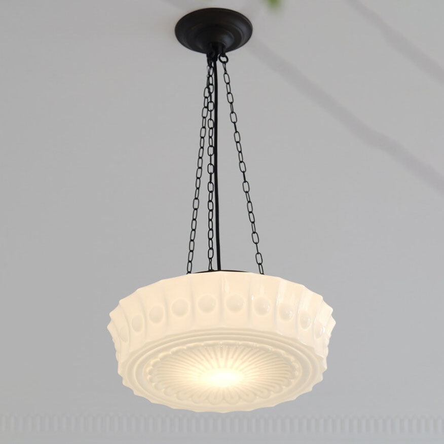 Traditional Round Glass LED Semi-Flush Ceiling Light