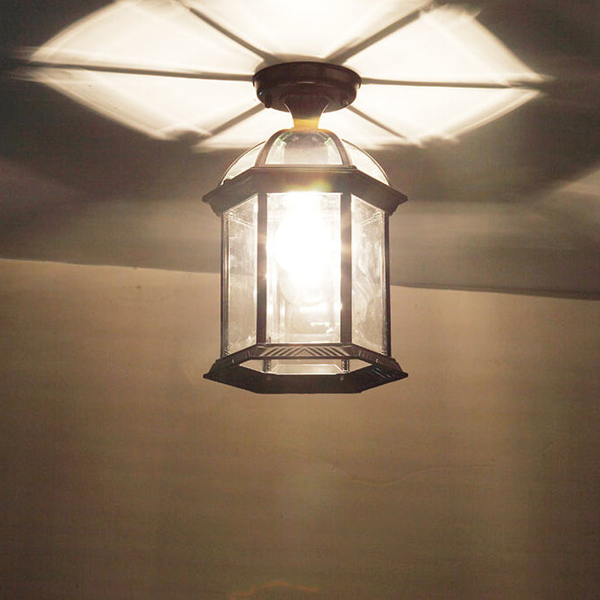 Traditional Lantern Waterproof Semi-Flush Ceiling Light