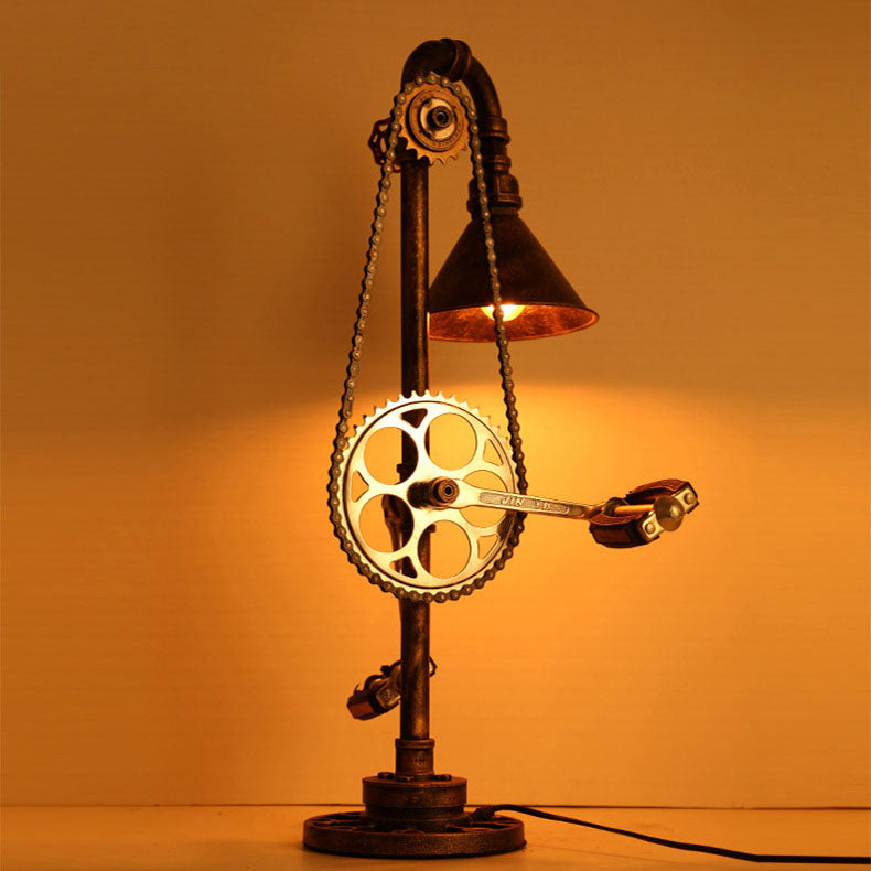 Contemporary Industrial Iron Gear Plumbing Metal 1-Light Table Lamp For Bedroom
