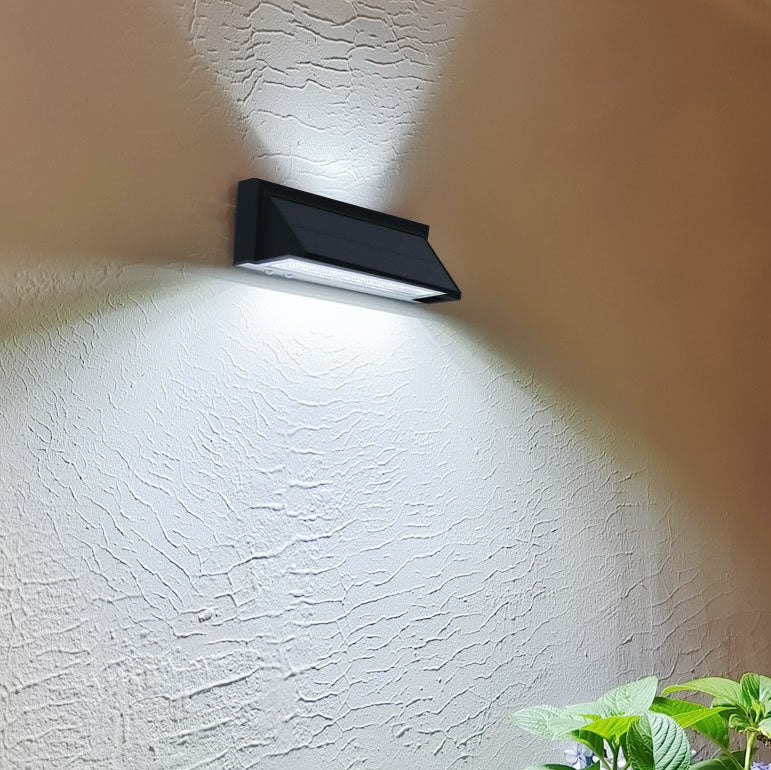 Modern Minimalist Solar Waterproof Aluminum Glass Rectangular Slant LED Patio Wall Sconce Lamp For Outdoor