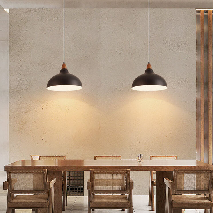 Simple Dome Solid Wood Pendant Light