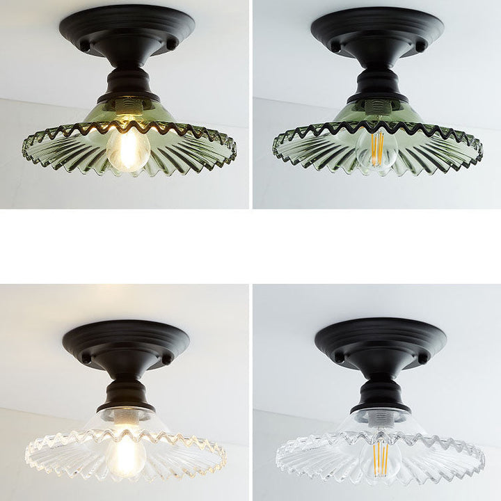 Iron Contemporary Round Glass Semi-Flush Ceiling Light