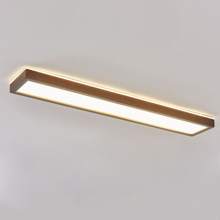 Minimalist Rectangular Walnut LED Flush Mount Ceiling Light