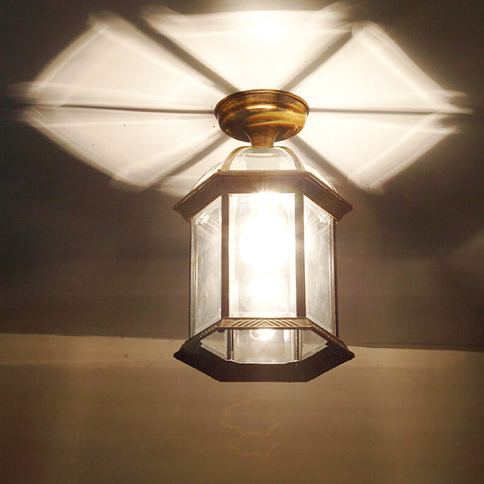 Traditional Lantern Waterproof Semi-Flush Ceiling Light