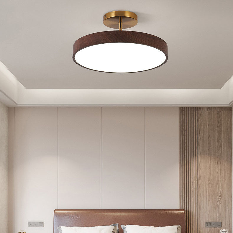 Wabi-Sabi Round Wood LED Semi-Flush Ceiling Light
