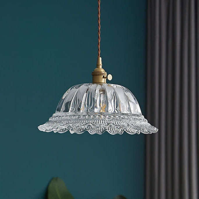 Contemporary Nordic Floral Glass Brass 1-Light Pendant Light For Living Room & Bedroom