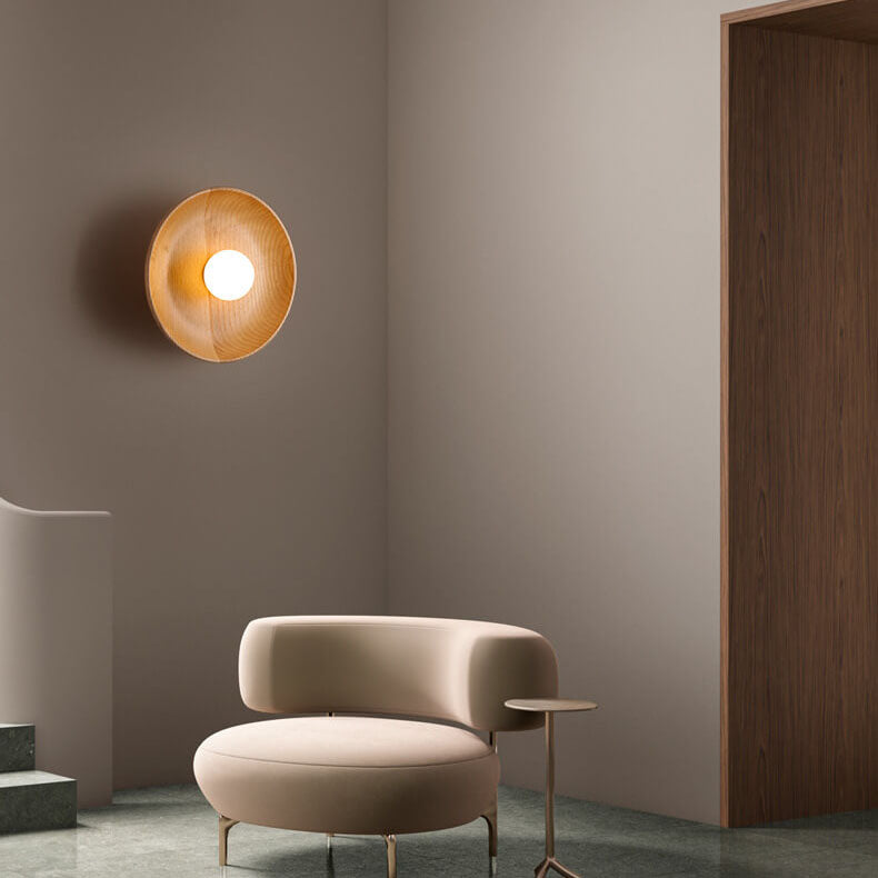Minimalist Round Solid Wood Wall Sconce