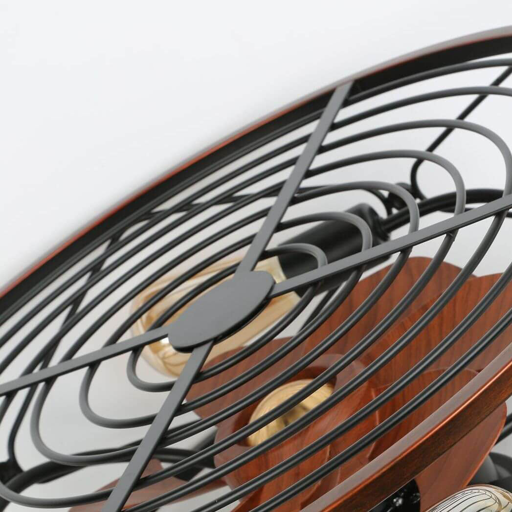 Industrial Cylinder Wrought Iron 4-Light Ceiling Fan Light