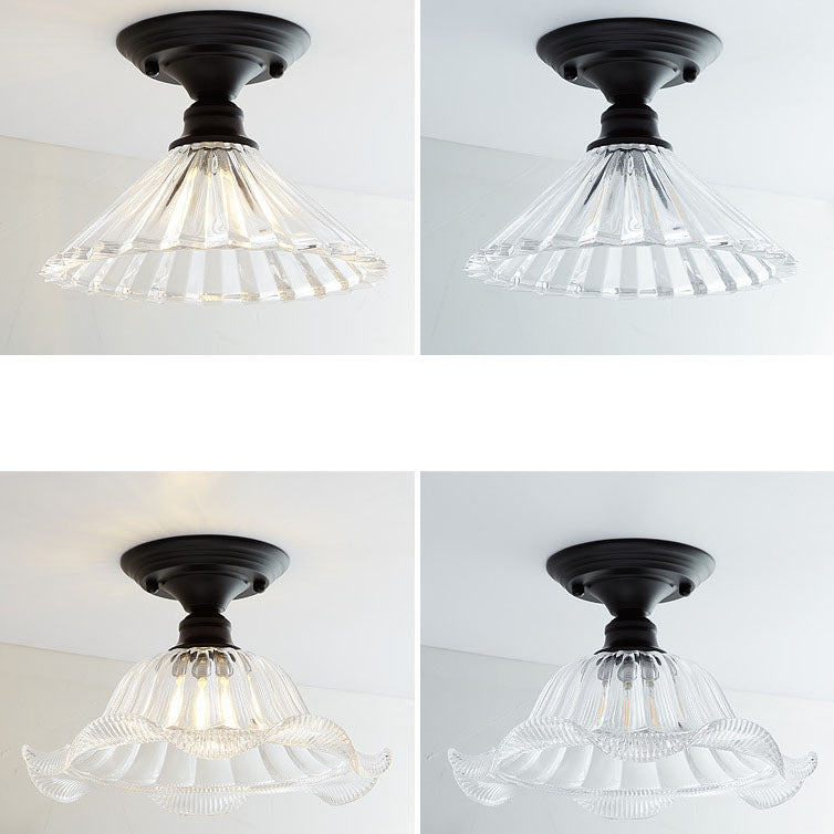 Iron Contemporary Round Glass Semi-Flush Ceiling Light