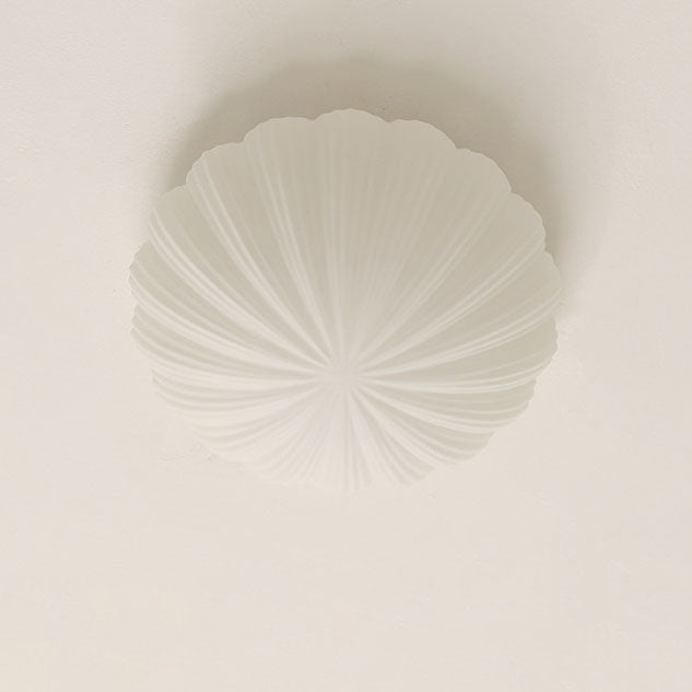 Modern Minimalist Cream Shell Glass LED Flush Mount Ceiling Light For Living Room & Bedroom