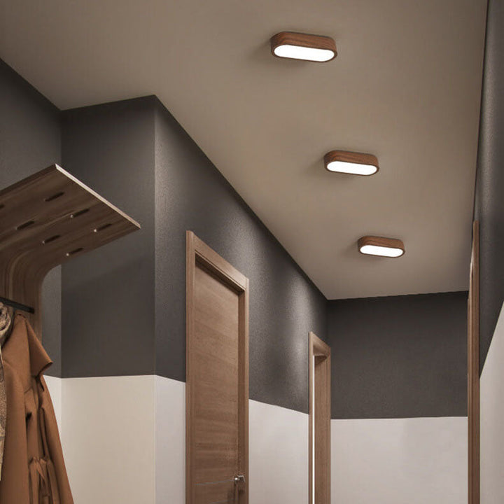 Minimalist Oval Wood LED Flush Mount Ceiling Light