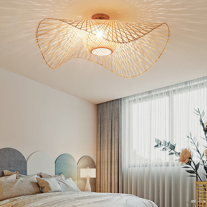 Traditional Bamboo Semi-Flush Mount Ceiling Light