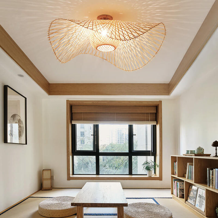 Traditional Bamboo Semi-Flush Mount Ceiling Light