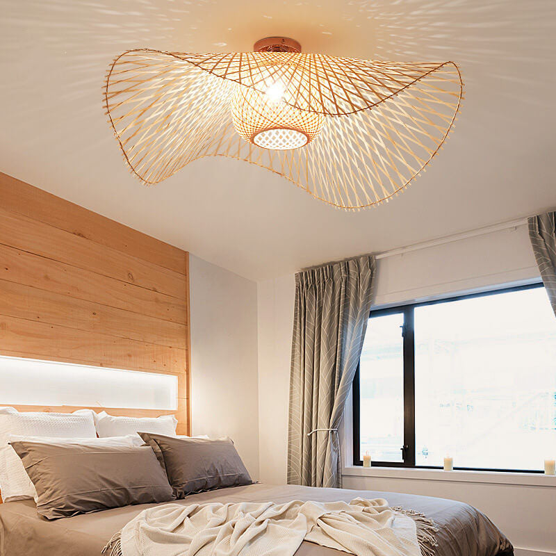 Traditional Bamboo Semi-Flush Mount Ceiling Light