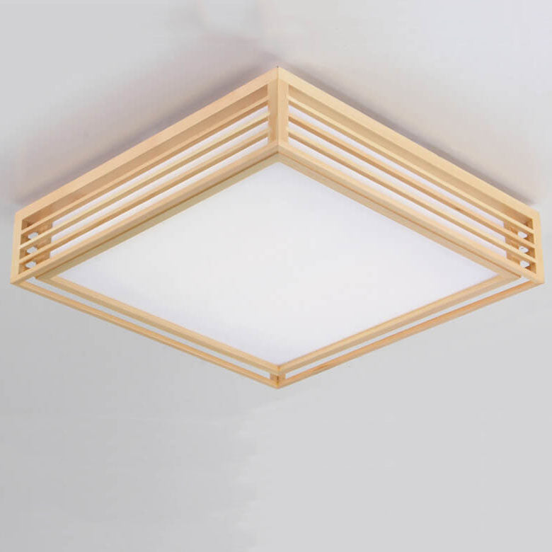Nordic Square Solid Wood LED Flush Mount Ceiling Light