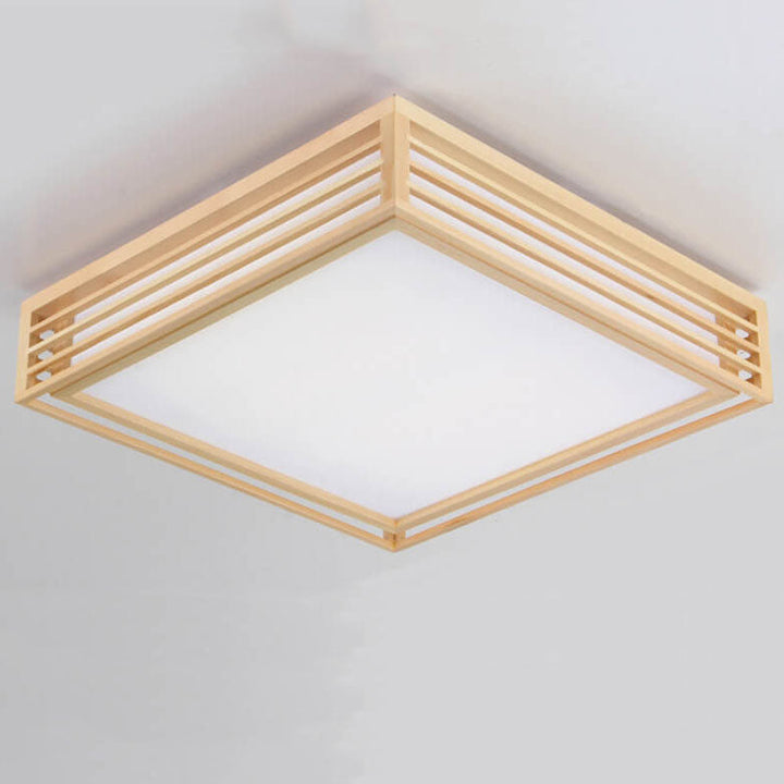 Nordic Square Solid Wood LED Flush Mount Ceiling Light
