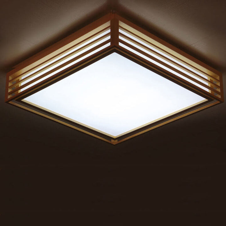 Nordic Square Solid Wood LED Flush Mount Ceiling Light