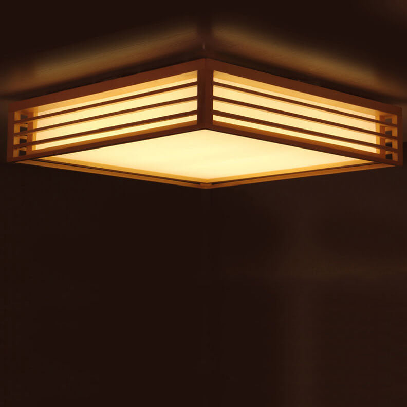 Nordic Square Solid Wood LED Flush Mount Ceiling Light