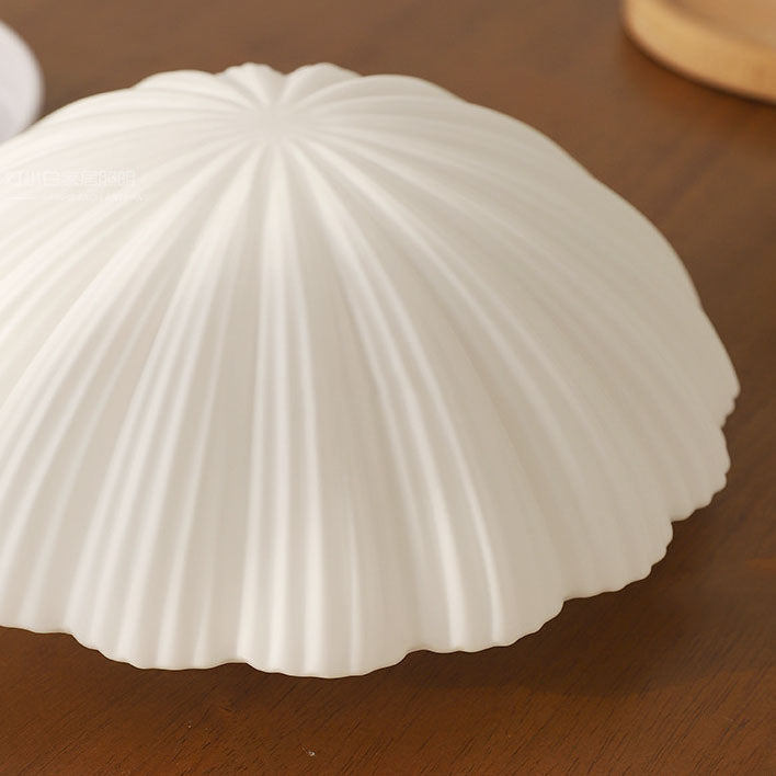 Modern Minimalist Cream Shell Glass LED Flush Mount Ceiling Light For Living Room & Bedroom