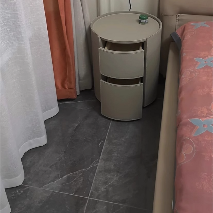 Modern Round Leather Nightstand