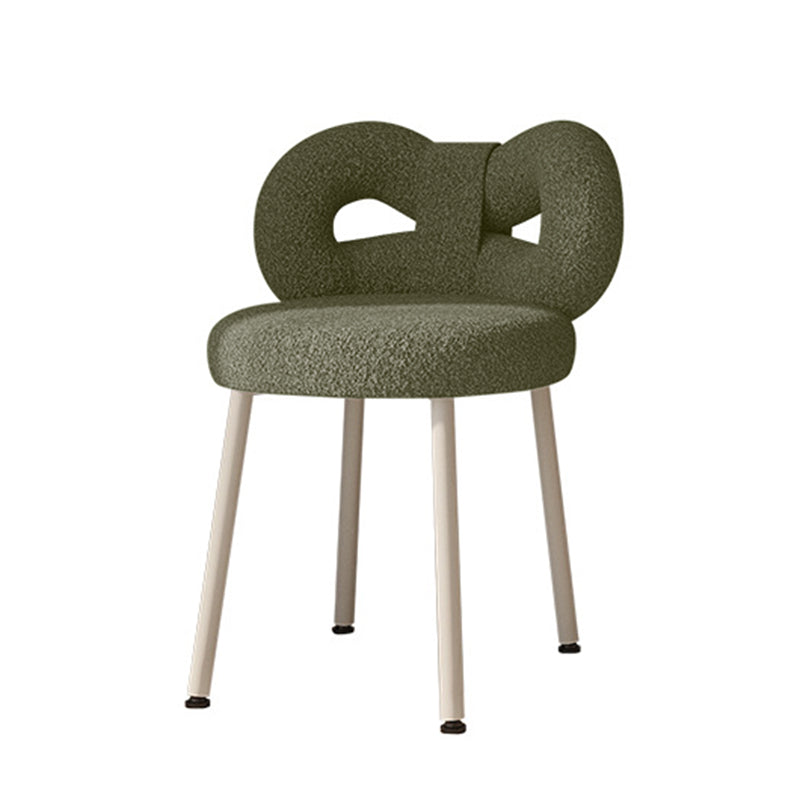 Contemporary Creative Bow Knot Sherpa Fabric Iron Vanity Stool Backrest Armless For Bedroom