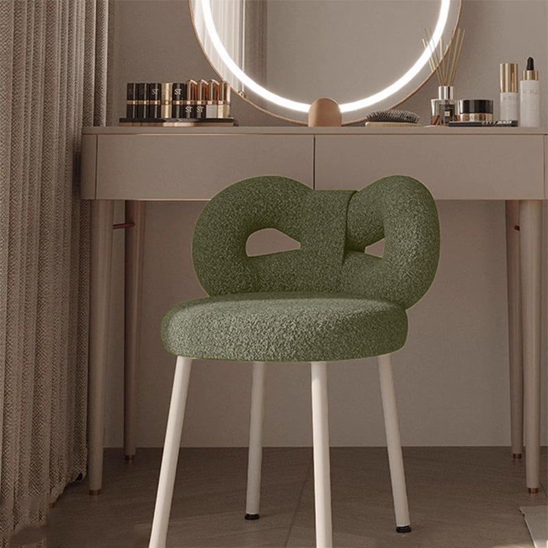 Contemporary Creative Bow Knot Sherpa Fabric Iron Vanity Stool Backrest Armless For Bedroom
