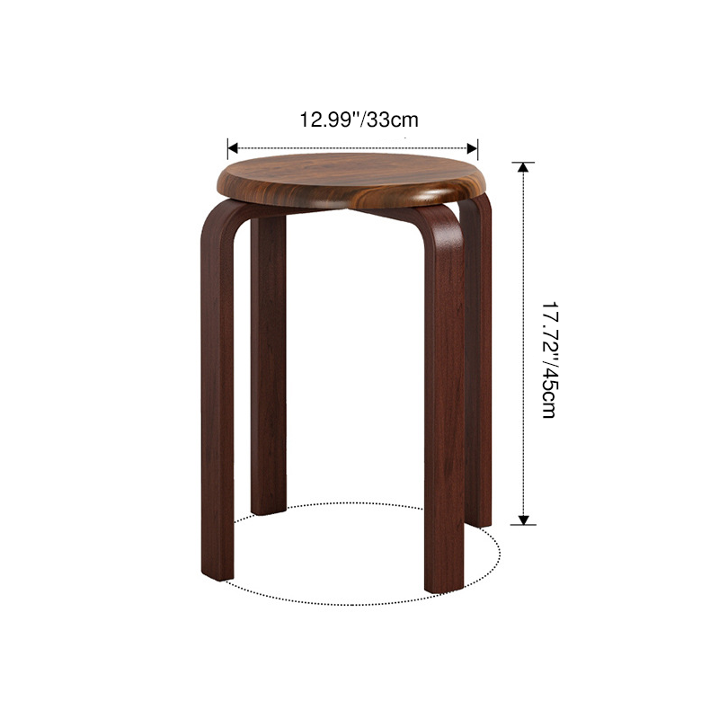Contemporary Simplicity Round Rubberwood Dining Chair Backless Armless For Dining Room