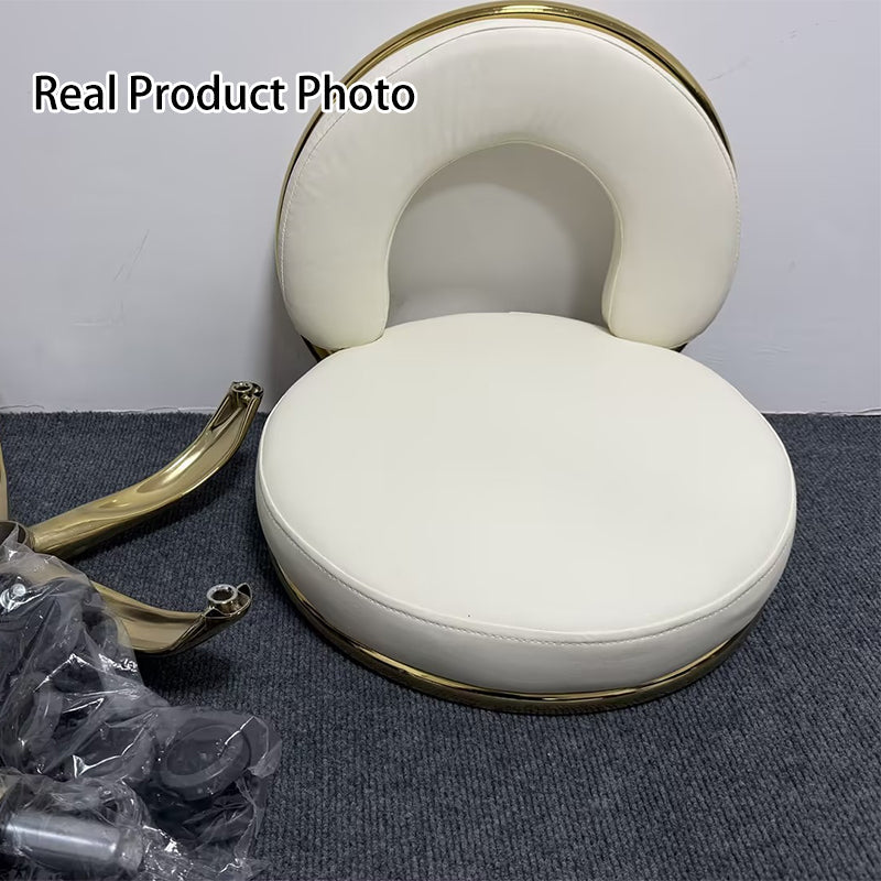 Contemporary Scandinavian Round Cushion Hollow Iron Faux Napa Leather Vanity Stool Backrest Armless For Bedroom
