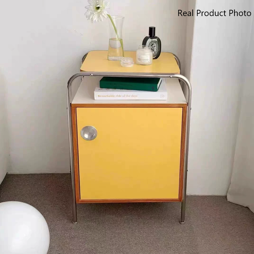 Wood Contemporary Rectangular Stainless Steel Nightstand