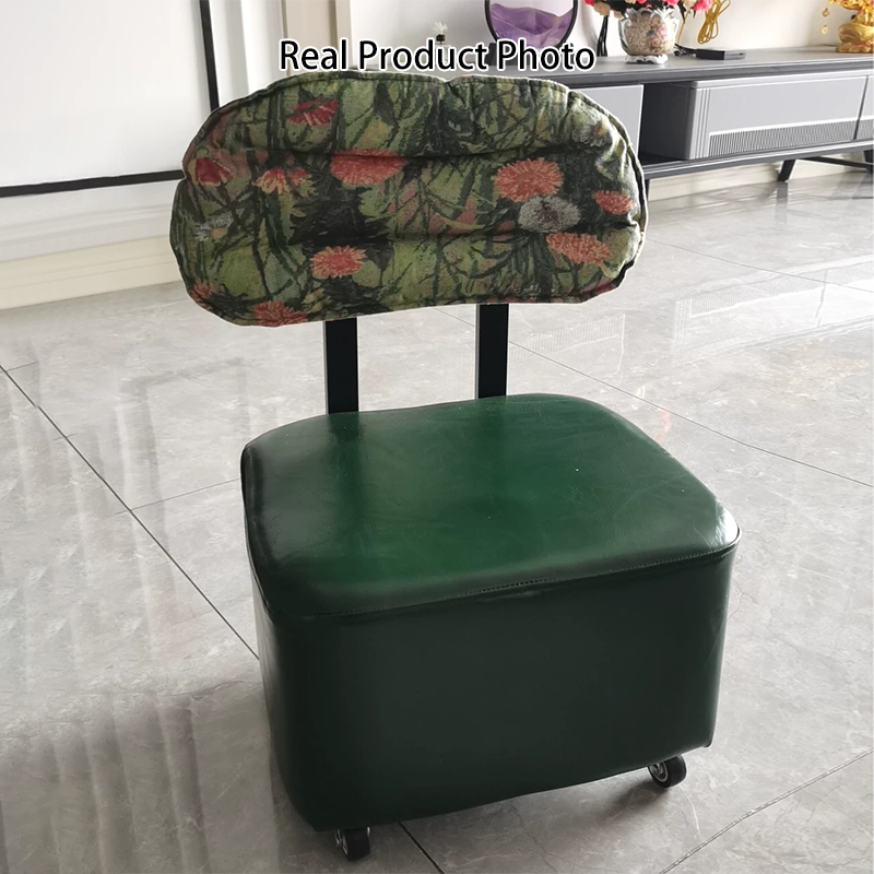 Modern Minimalist Rectangular Oil-Waxed Leather Solid Wood Sponge Low Stool Movable Backrest For Living Room