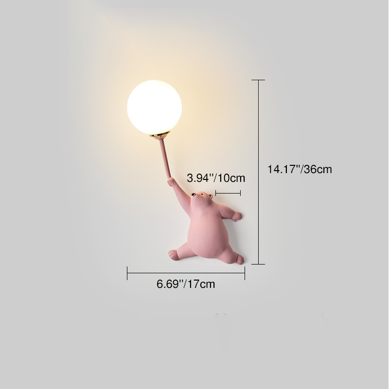 Contemporary Creative Bear Resin Acrylic 1-Light Wall Sconce Lamp For Bedroom