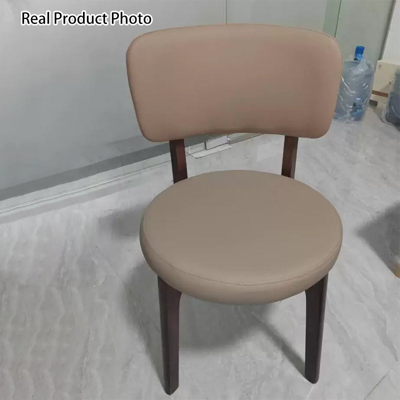 Contemporary Scandinavian Round Curve Oak Faux Leather Dining Chair Backrest For Dining Room