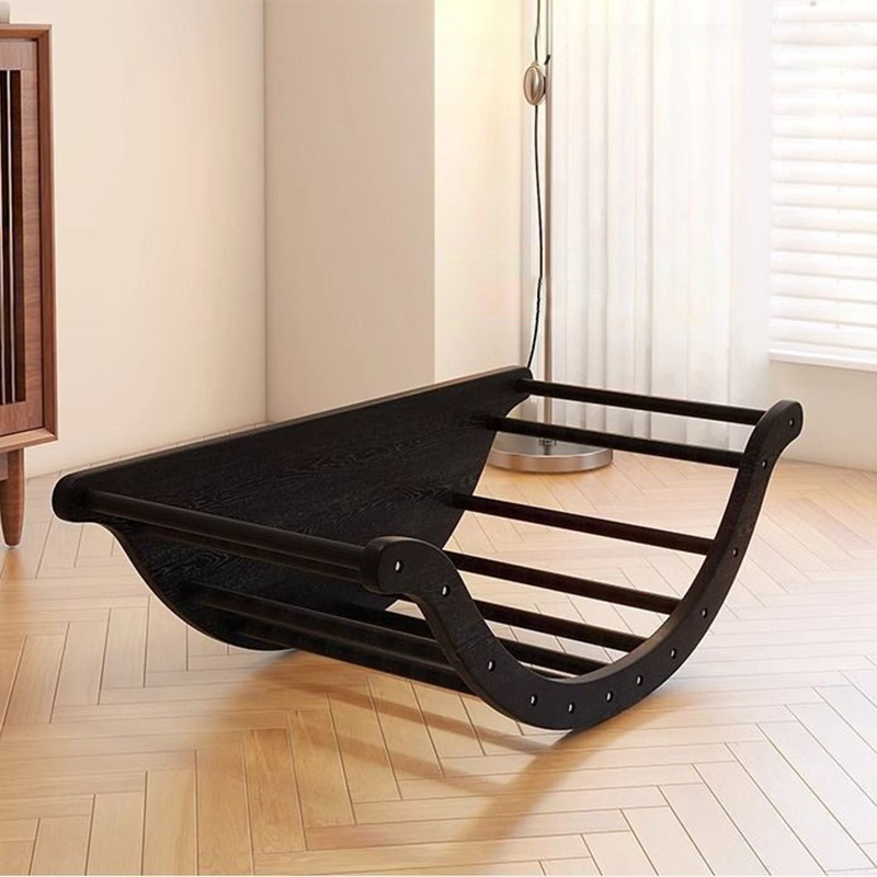 Contemporary Nordic Faux Leather Cotton-Linen & HDF Moon Boat Rocking Chair Recliner With Backrest For Living Room & Bedroom