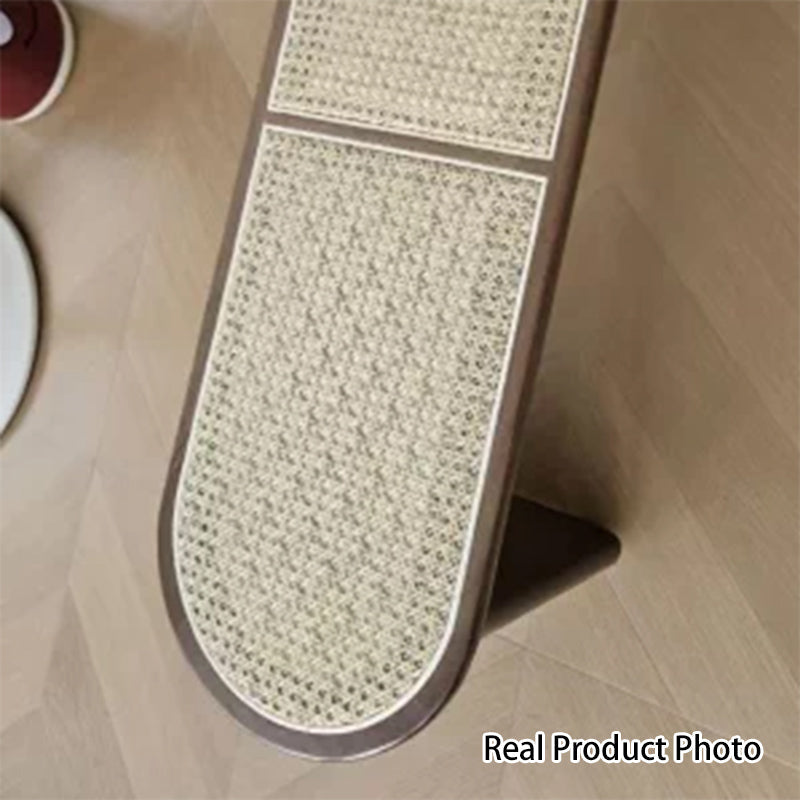 Contemporary Scandinavian Ellipse PE Rattan Weaving Rubberwood Bench Backless Armless For Living Room