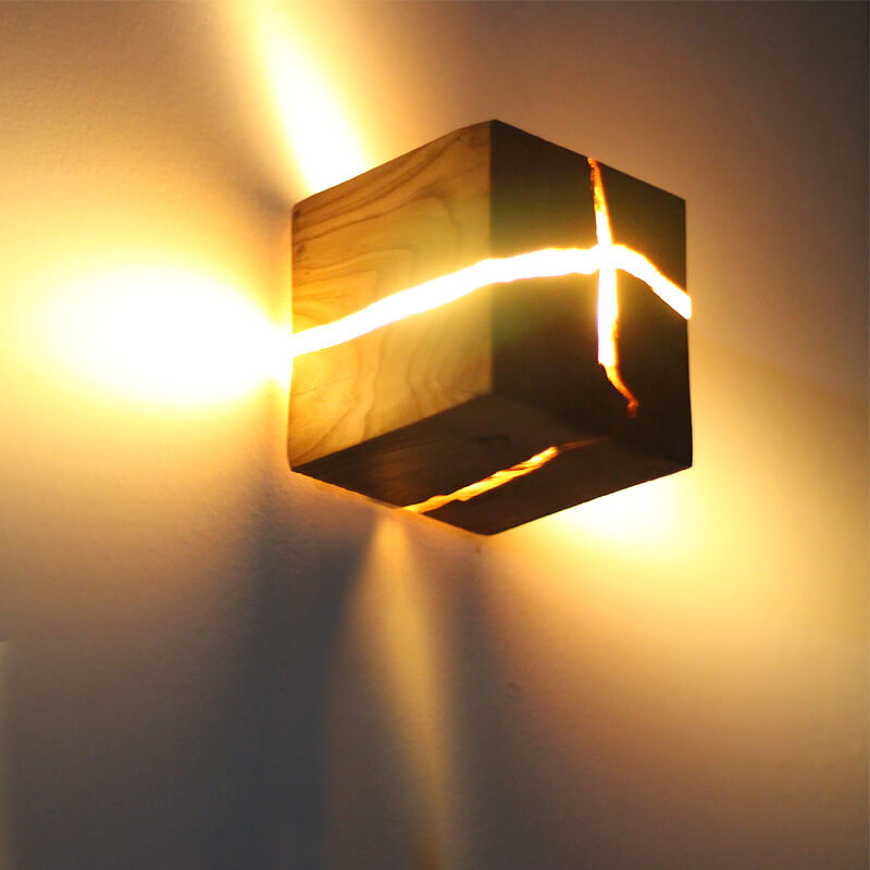 Creative Square Solid Wood Wall Sconce
