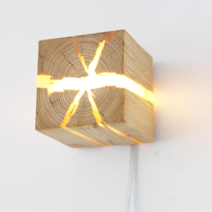 Creative Square Solid Wood Wall Sconce