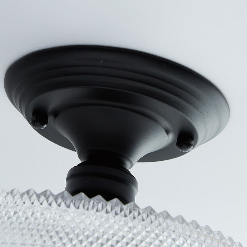Iron Contemporary Round Glass Semi-Flush Ceiling Light