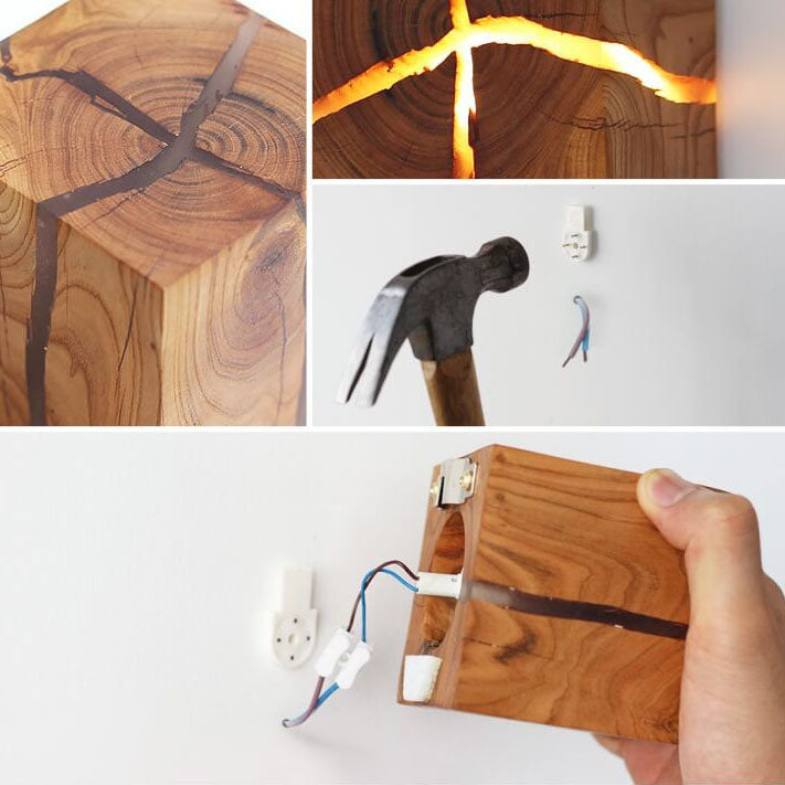 Creative Square Solid Wood Wall Sconce