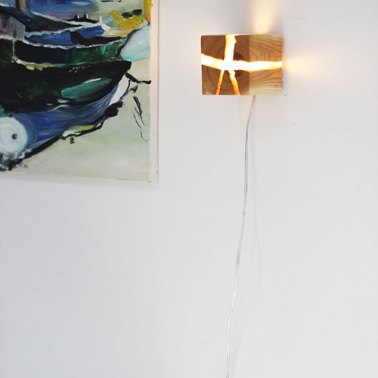 Creative Square Solid Wood Wall Sconce
