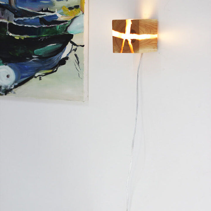 Creative Square Solid Wood Wall Sconce